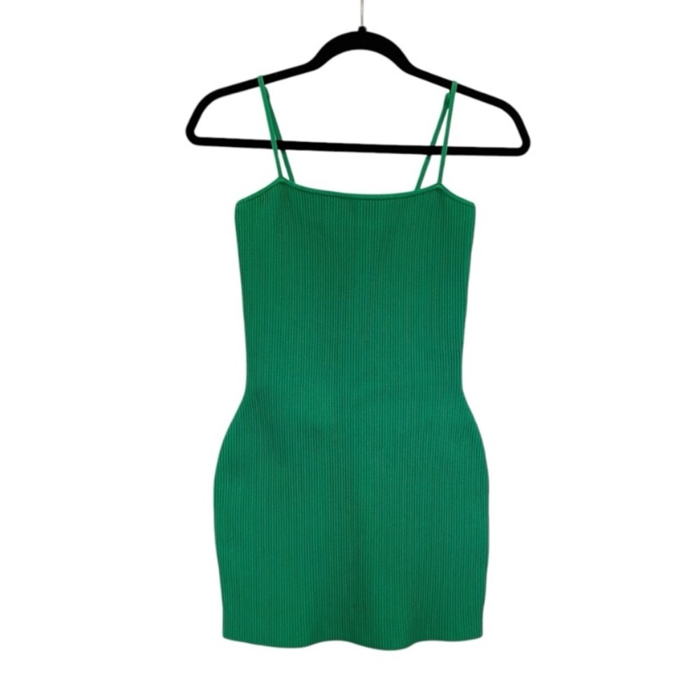 Aritzia Babaton Sculpt Knit Ribbed Mini Dress In Gloss Green - Picture 2 of 9